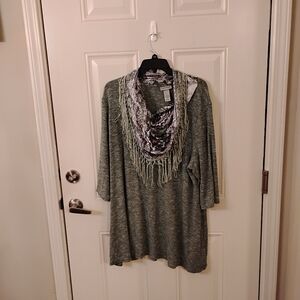 Green Knit Tunic with Fringe Scarf From Catherine's. Size 1x